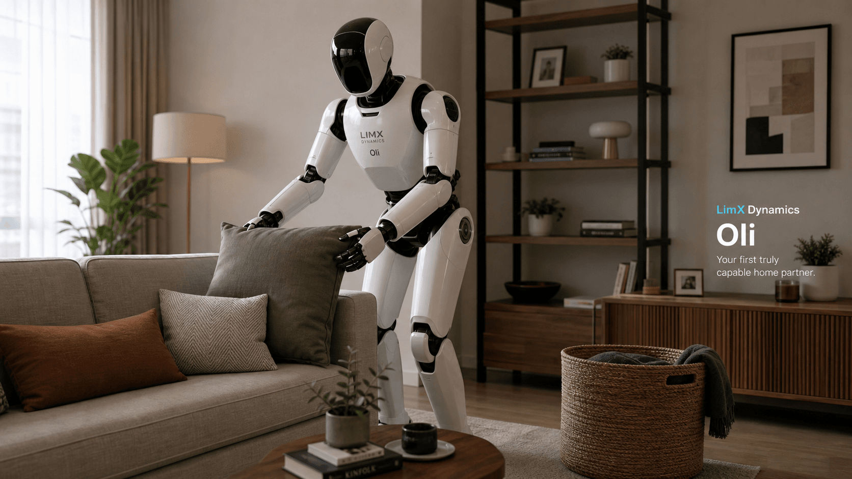 COSA 0.5 key visual: LimX's full-size humanoid Oli working through household chores