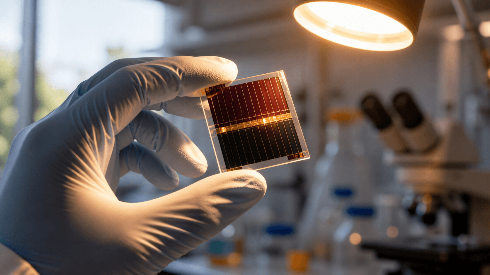 Laboratory solar cell device on a substrate under test illumination